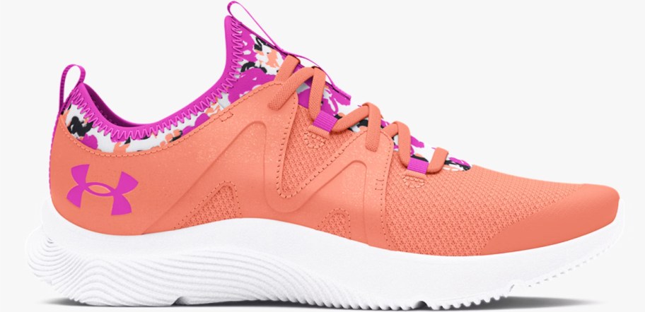 orange and pink running shoe