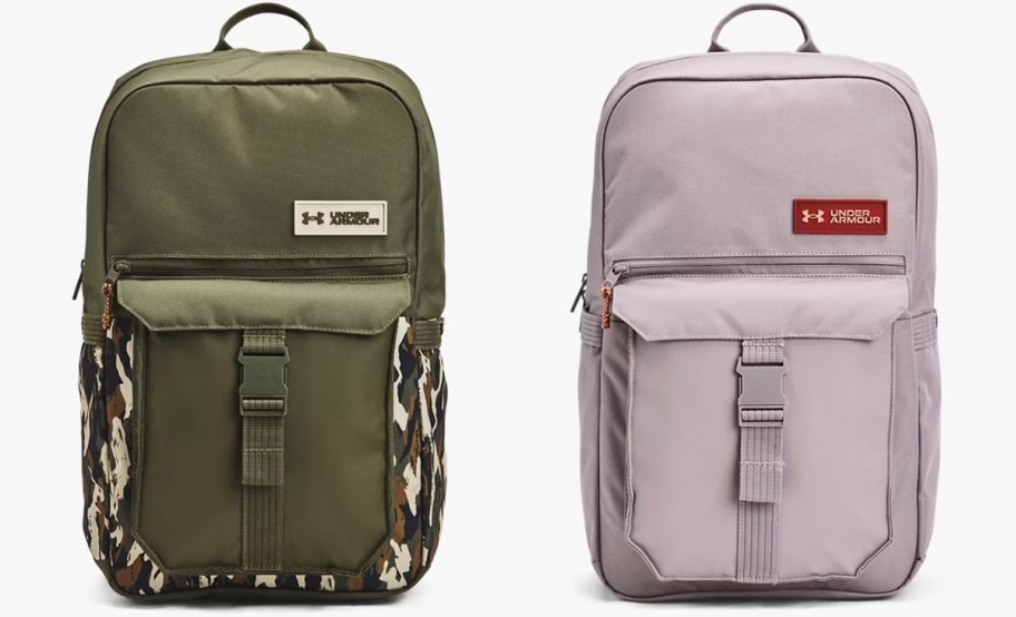 army green and dusty pink backpacks