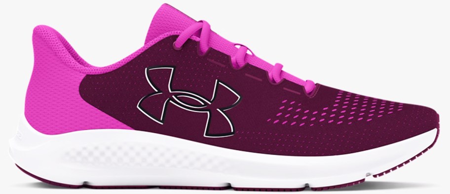 maroon and pink running shoe