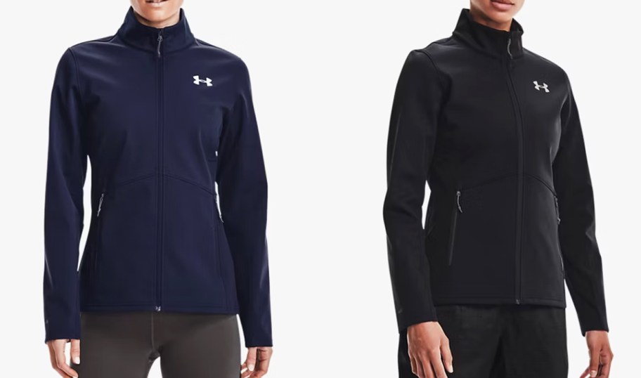 two women in blue and black under armour jackets