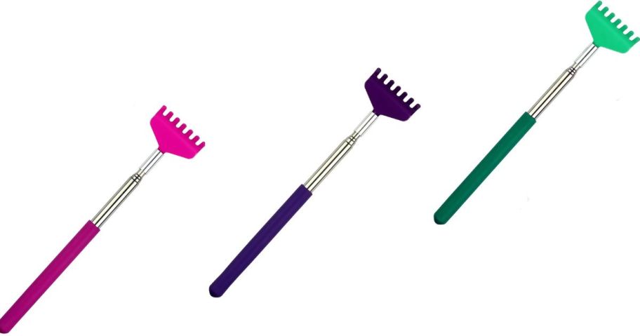 3 Telescoping back scratchers in different colors