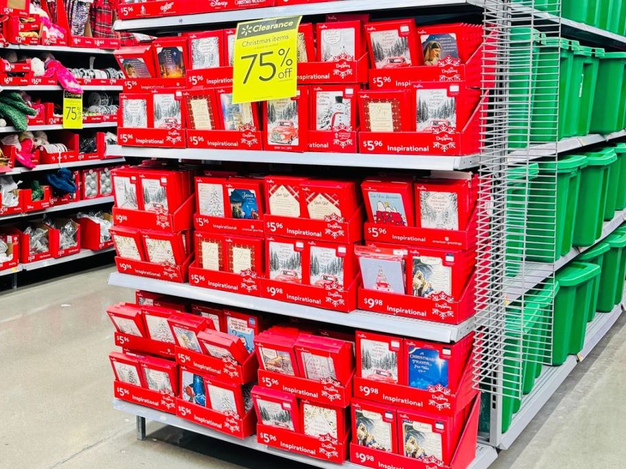 Boxes of Holiday Time Christmas Cards on clearance at Walmart