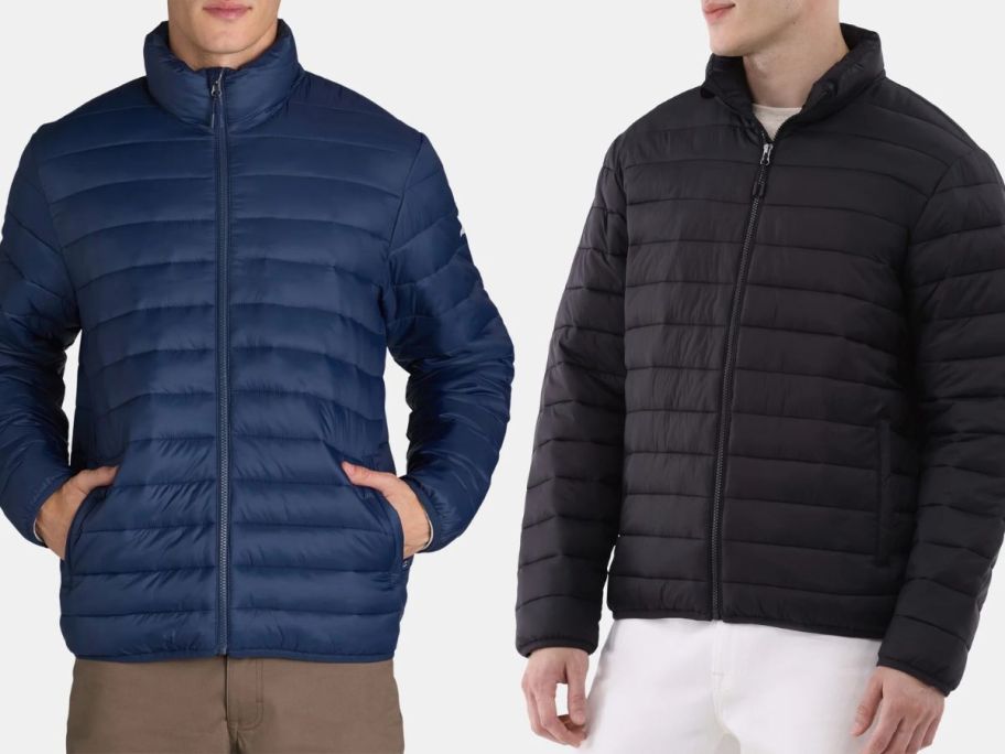 Stock images of two men wearing Ozark Trail Men's Puffer Jackets