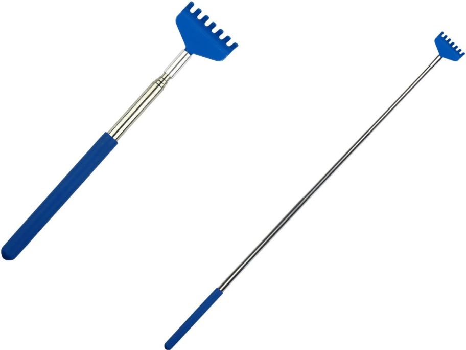 Stock images of a telescopic back scratcher with it regular and fully extended