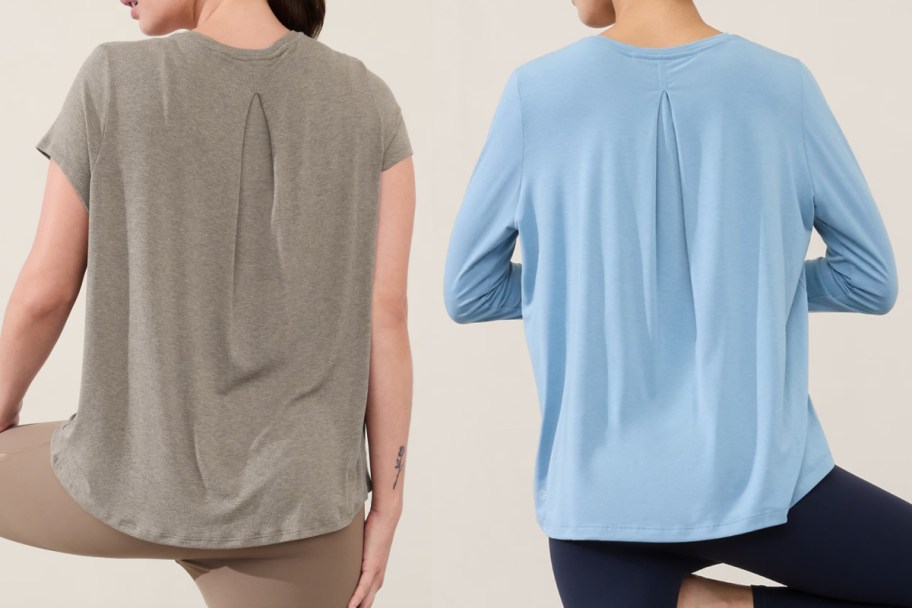 grey and light blue athleta tops