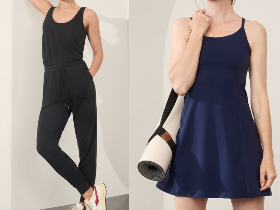 navy jumpsuit and dress