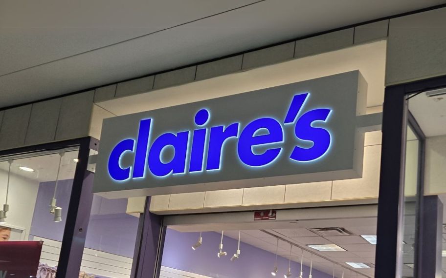 a claires store front in a mall. 