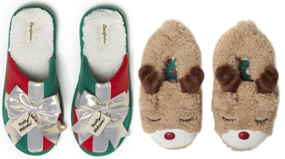 present and reindeer slippers