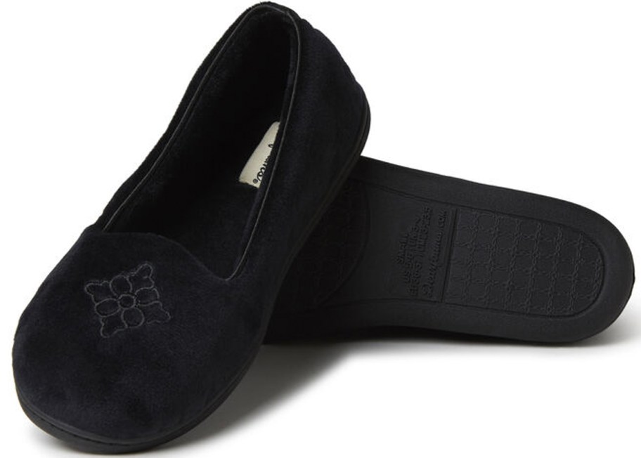 pair of black microfiber slippers 