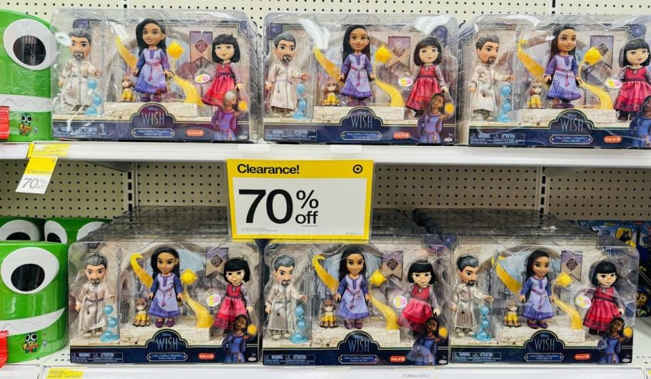 disney wish doll sets on a store shelf