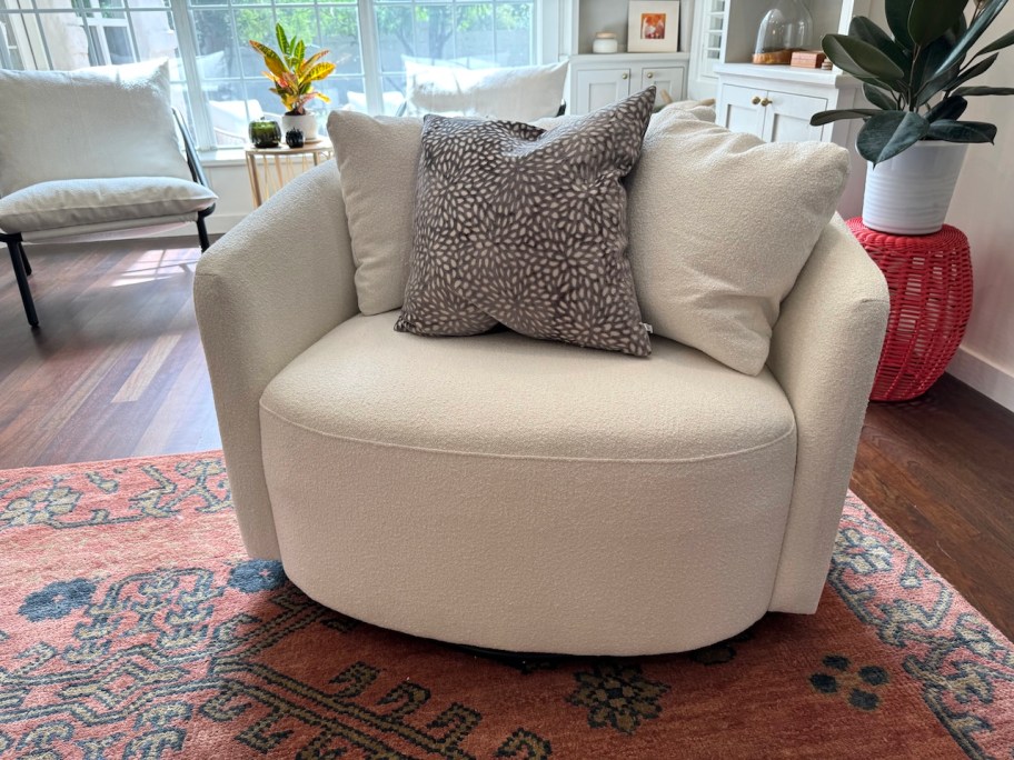 close up of white swivel chair