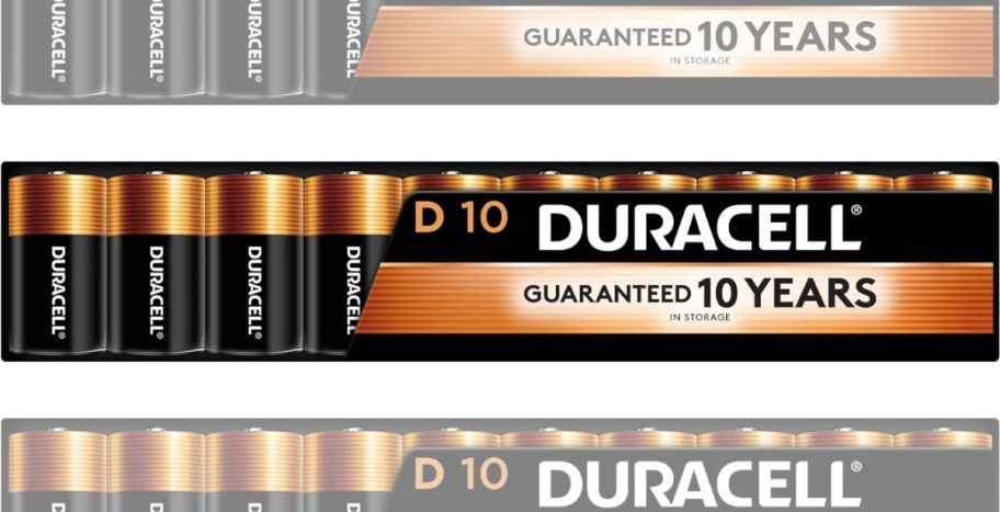 10-count pack of duracell D batteries stock image