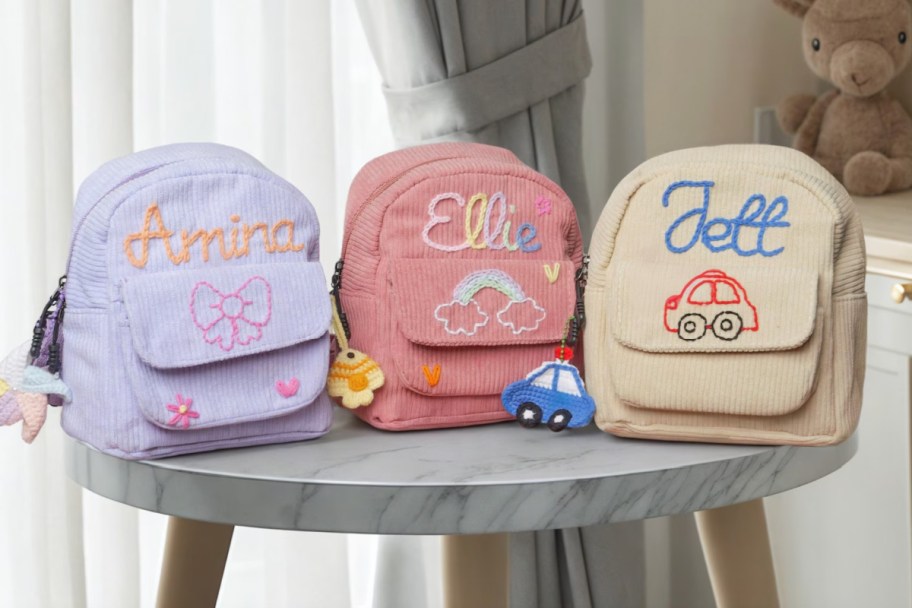 three kids personalized backpacks