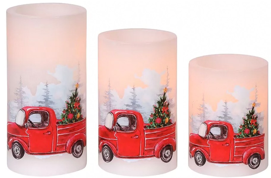 3 christmas tree flameless candles