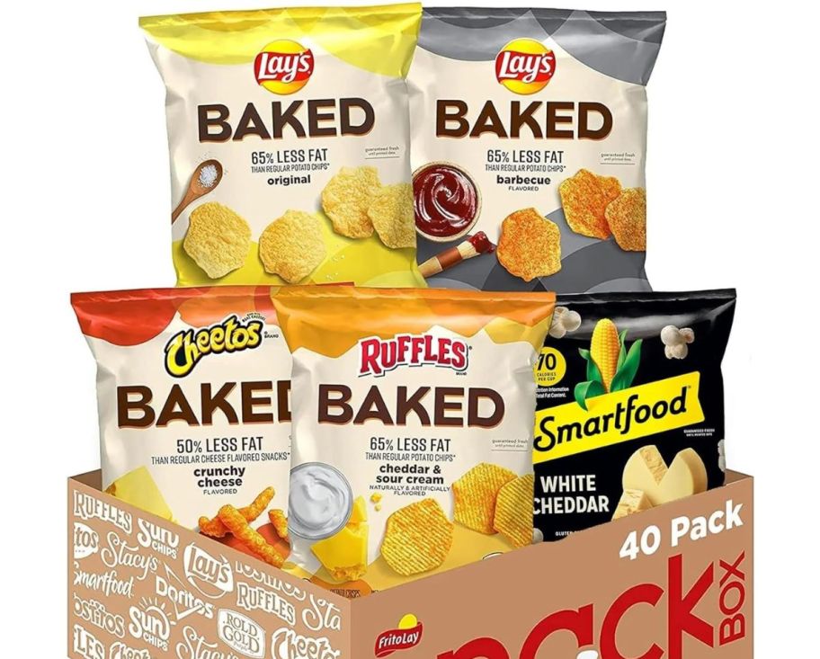 variety of baked snacks in cardboard box