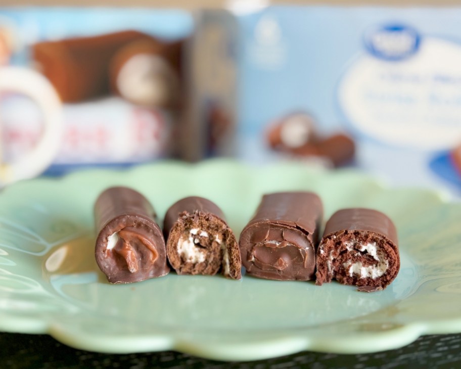 swiss rolls cut in half side by side