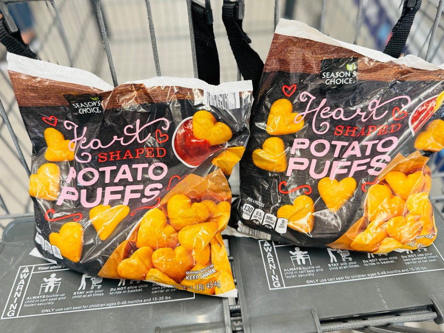 two bags of aldis potato puffs in cart 