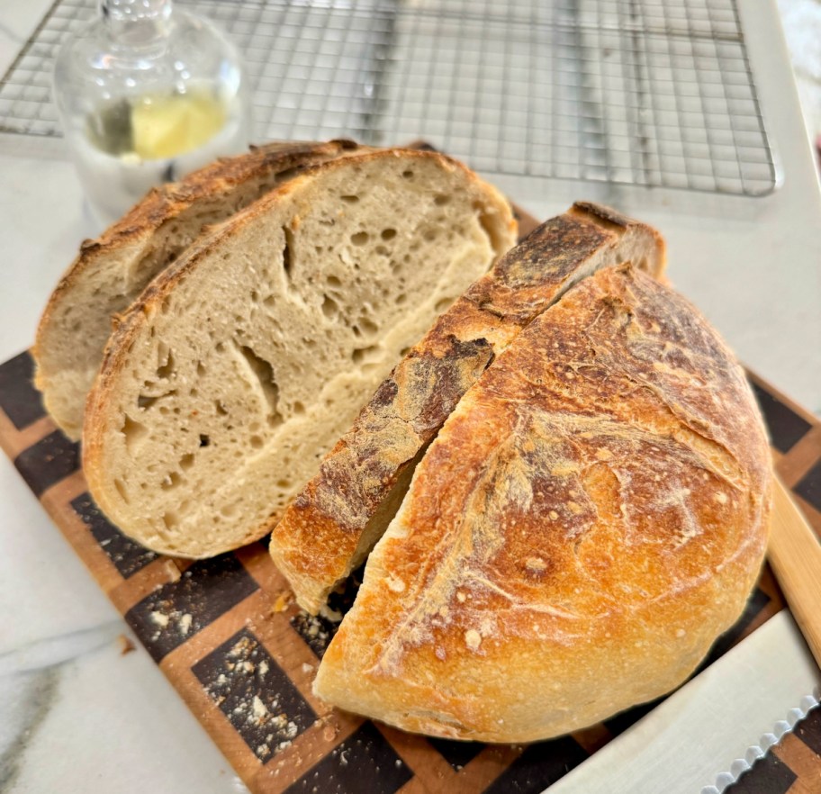 loaf of sourdough bread on a cutting board