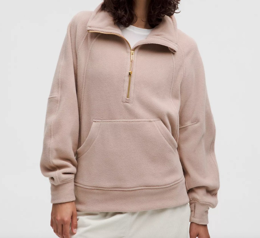 light pink fleece sweatshirt