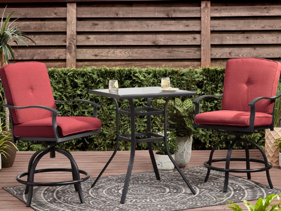 red and black patio set 