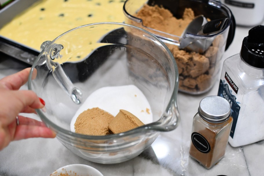 making the crumb topping for coffee cake 