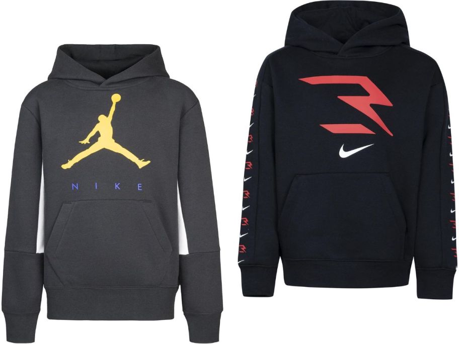 Stock images of two nike kids hoodies