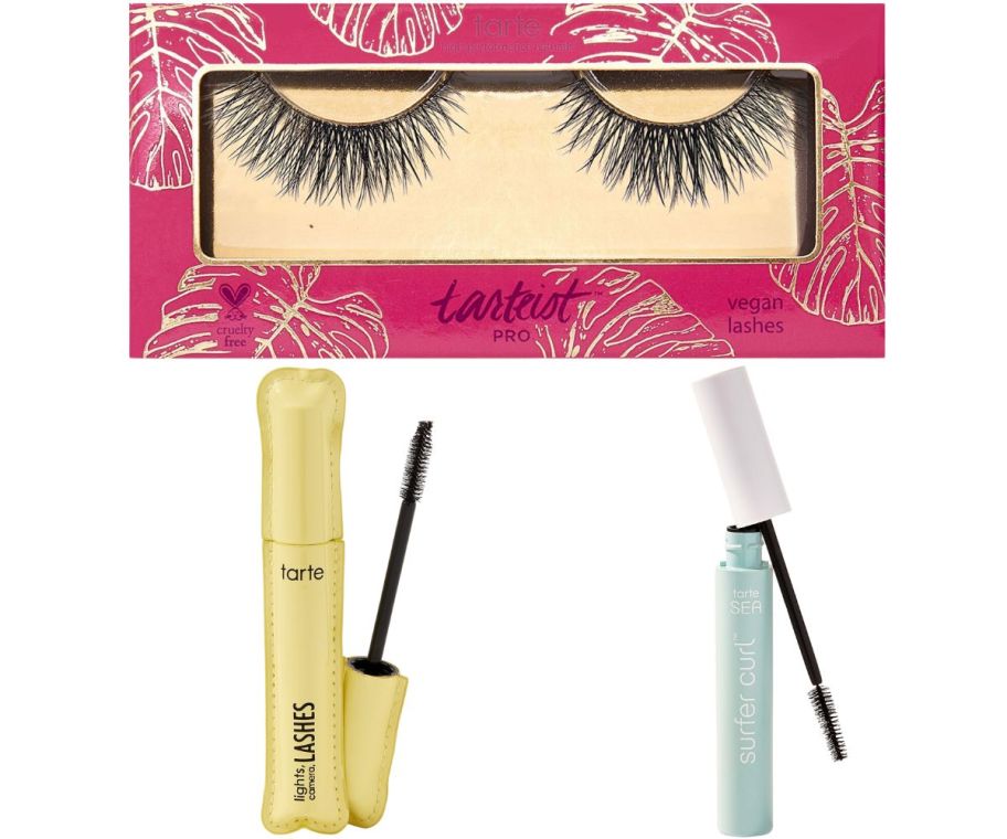 a set of false lashes and two tubes of mascara stock images