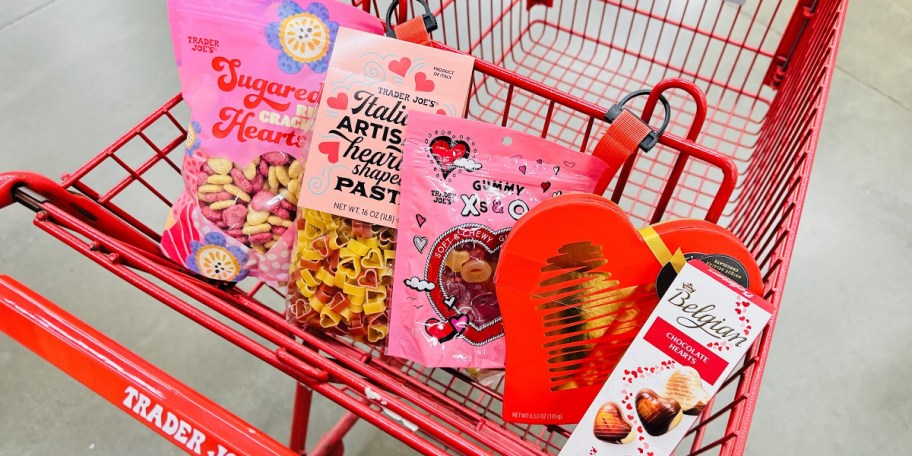 valentines products in trader joes shopping cart 