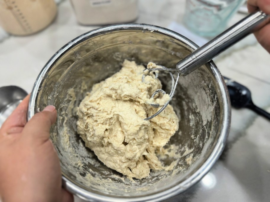 using a Danish whisk to mix sourdough 