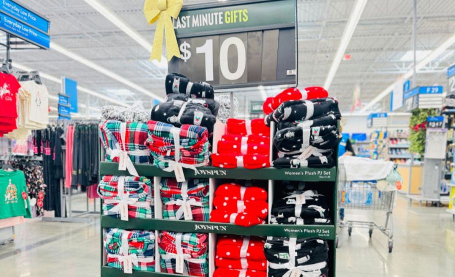 a plush pajama store display in a walmart store