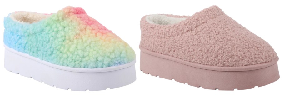 rainbow and rose scuff slippers