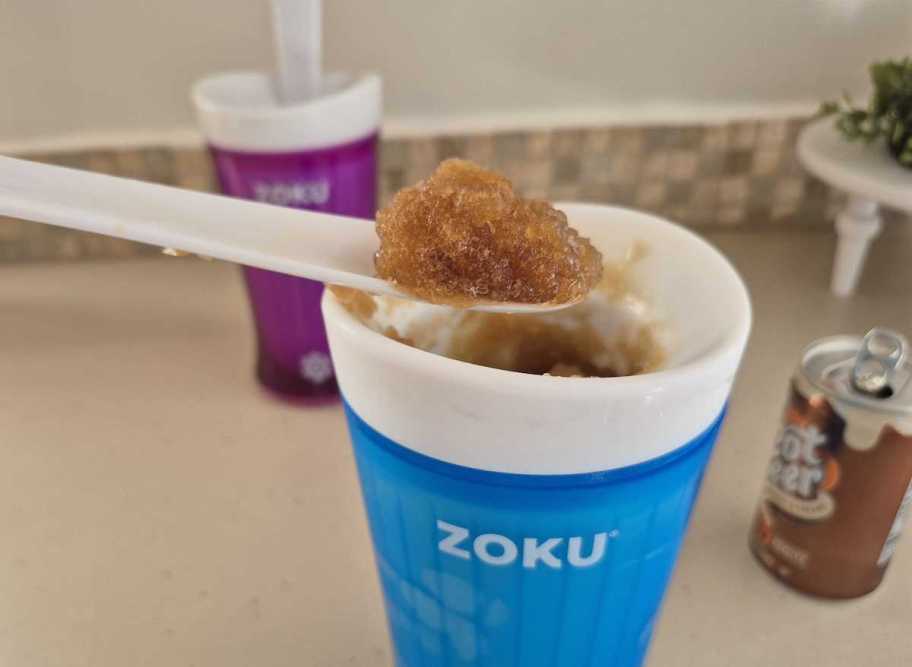 close up of slushie inside zoku slush cup