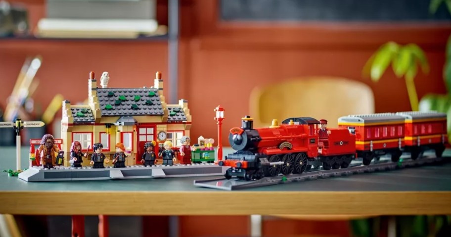 a LEGO set with a Harry Potter Hogwarts Express & Hogsmeade Train Station