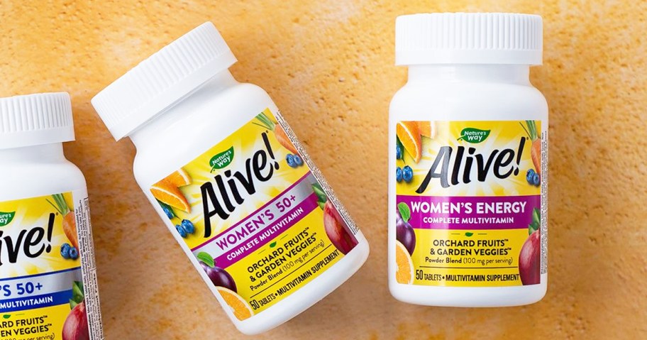 two bottles of Alive Women's Multivitamins