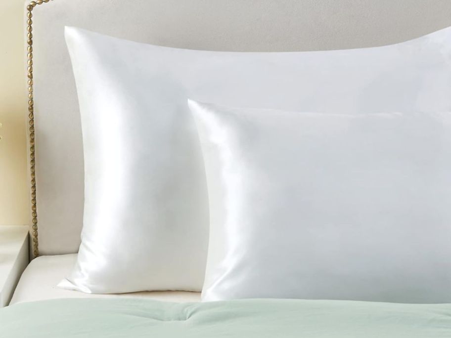 two white Bedelite Satin Pillowcases