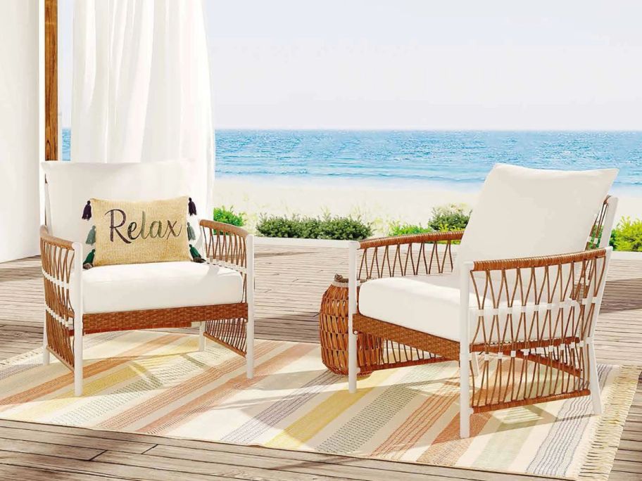 Better Homes & Gardens Lilah 2-Pack Outdoor Wicker Lounge Chairs on patio