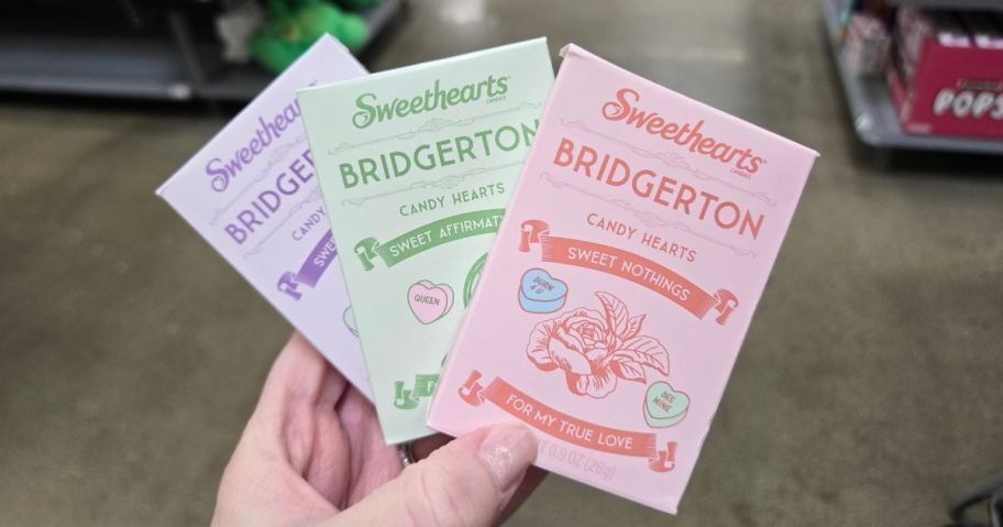 person holding bridgerton Sweethearts Conversation Hearts 