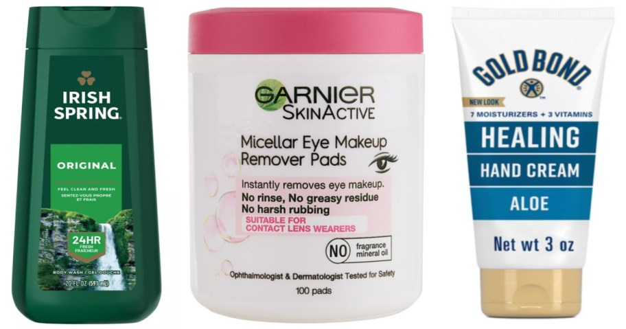 body wash, makeup remover pads and lotion