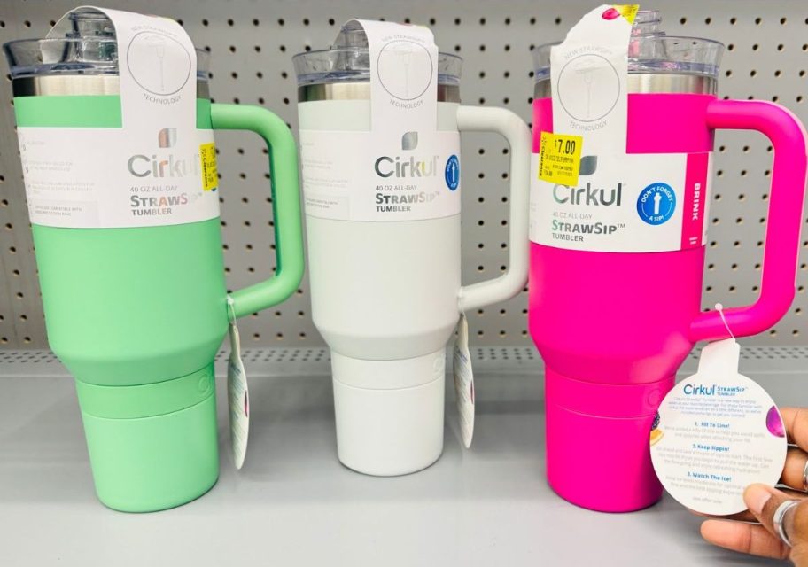 3 Cirkul 40oz Tumblers with $7 Walmart clearance tags on them