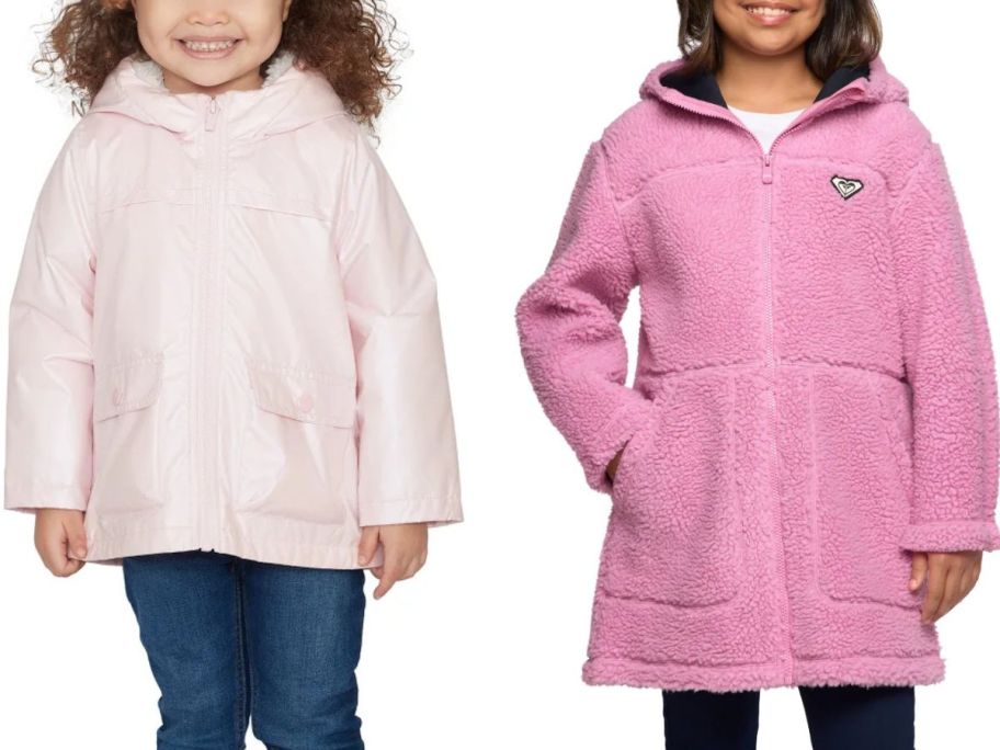 Stock images of a toddler and a little girl wearing pink coats