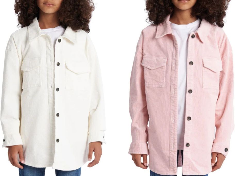 stock image of two girls wearing Ecothreads Girl's Corduroy Shirt Jacket 