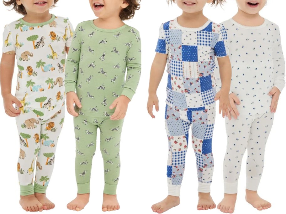 Stock images of 4 toddlers wearing Little Me Baby & Toddler Pajamas 4-piece Sets