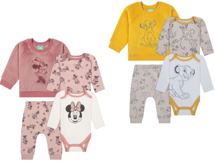 Stock images of two Disney Baby Character 4-piece Clothing Sets