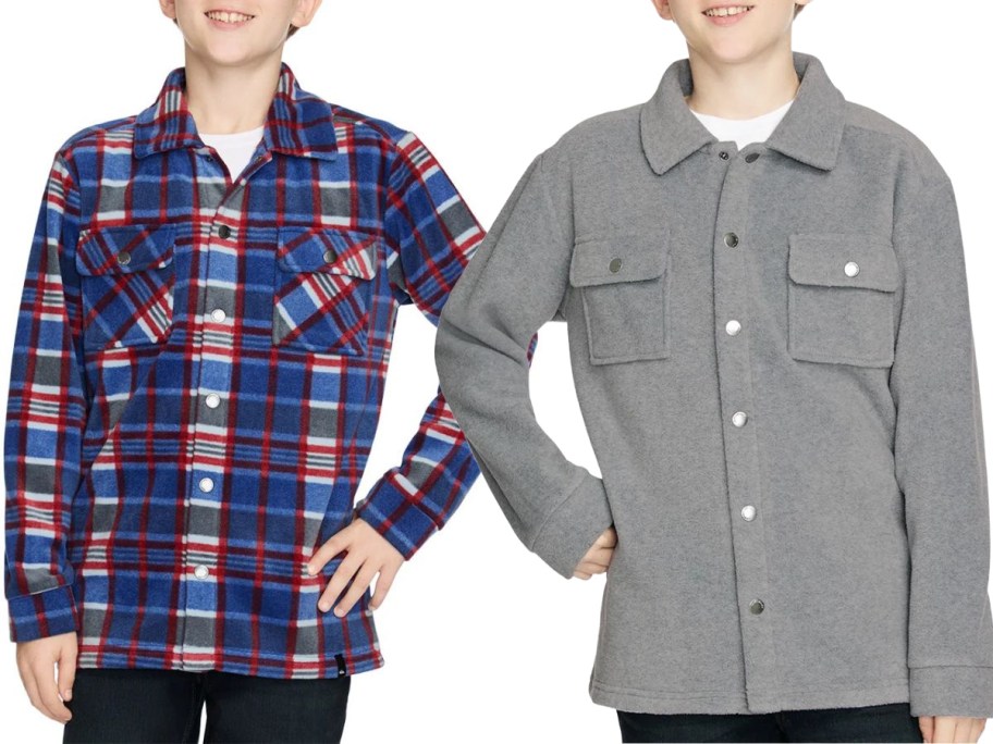 Stock images of two boys wearing Quiksilver Boy's Fleece Shirt Jacket 