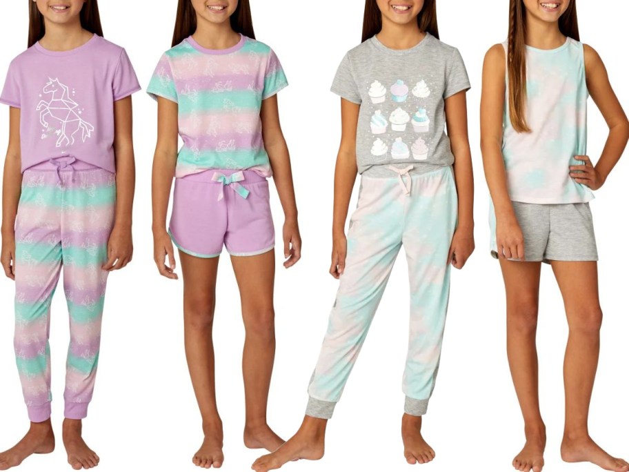 Stock images of 4 girls wearing BCBG Girls Youth 4-piece Lounge Sets