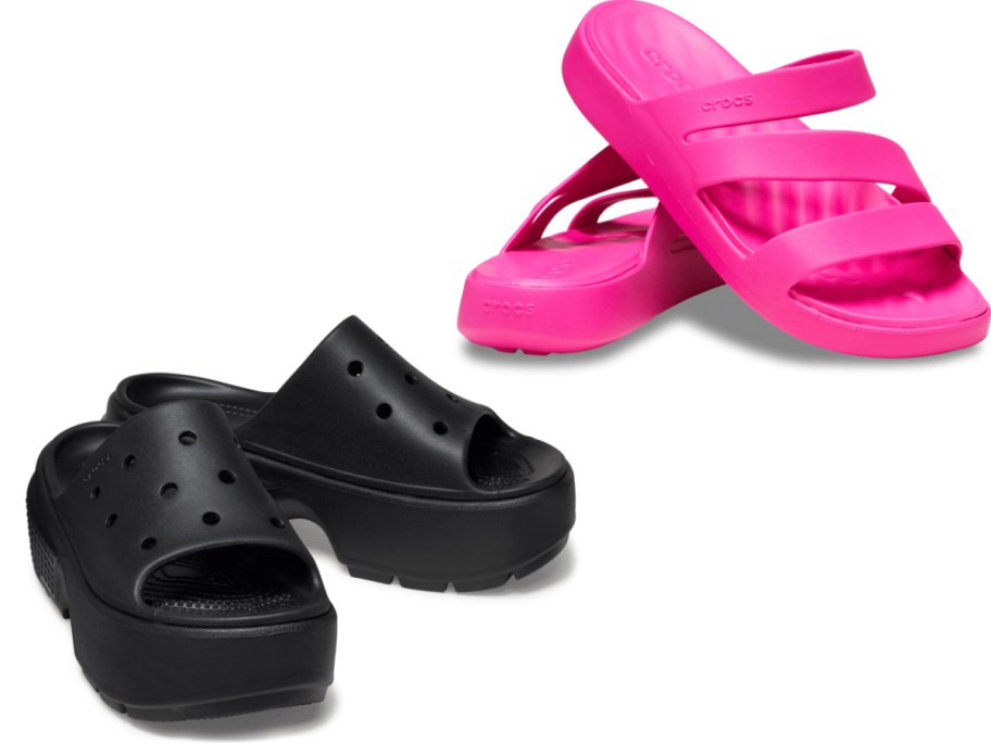 Crocs sandals in black and pink