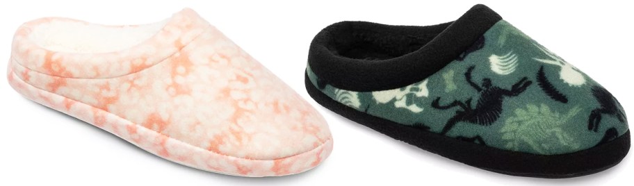 two pairs of printed fleece slippers