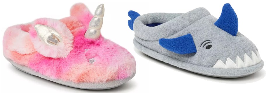 unicorn and shark slippers