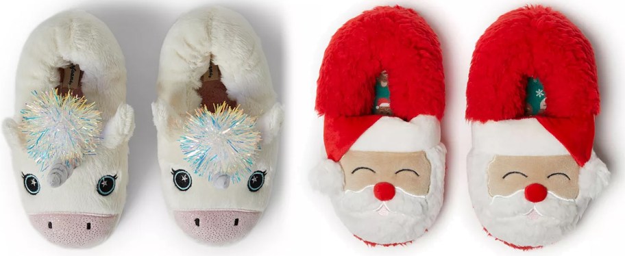 unicorn and santa slippers