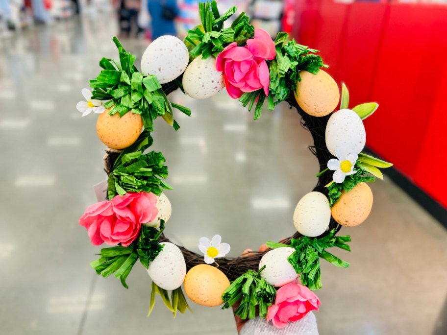 Easter egg and floral wreath